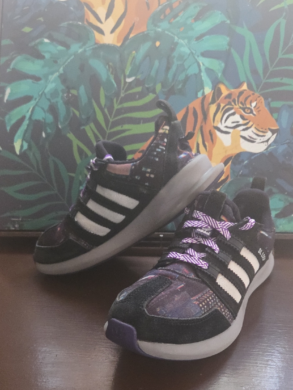 adidas Kids Black & Purple Patterned Sneakers